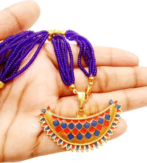 Assamese_Traditional_Gold_Plated_Red_Blue_Colour_Joonbiri_Pendant_For_Girls_&_Women